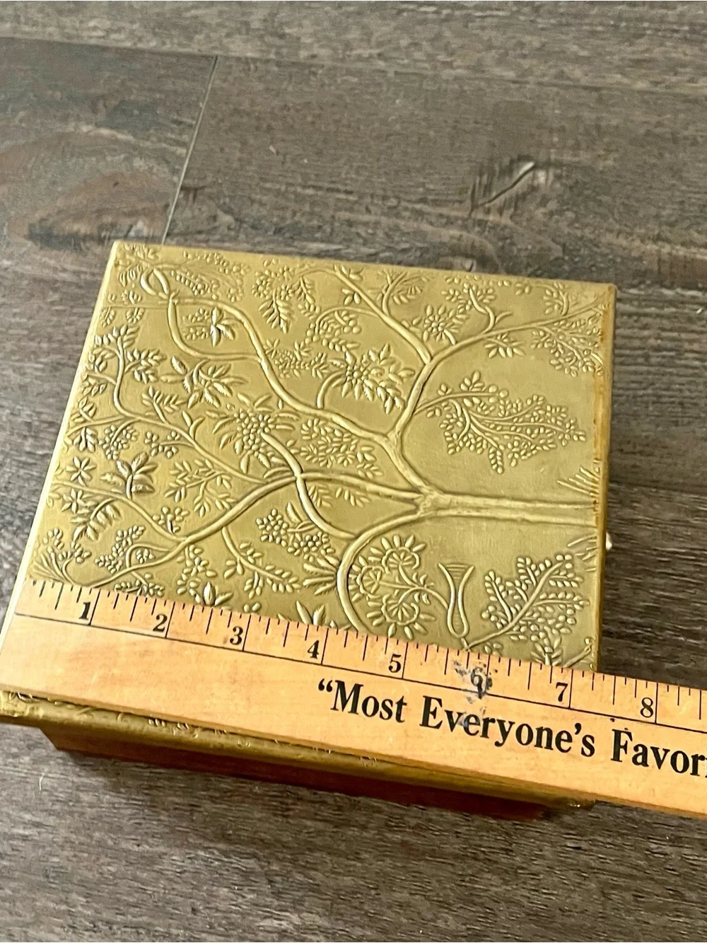 Decorative Gold and Brown Wooden Jewelry Box 7/7 inches 3 “ tall